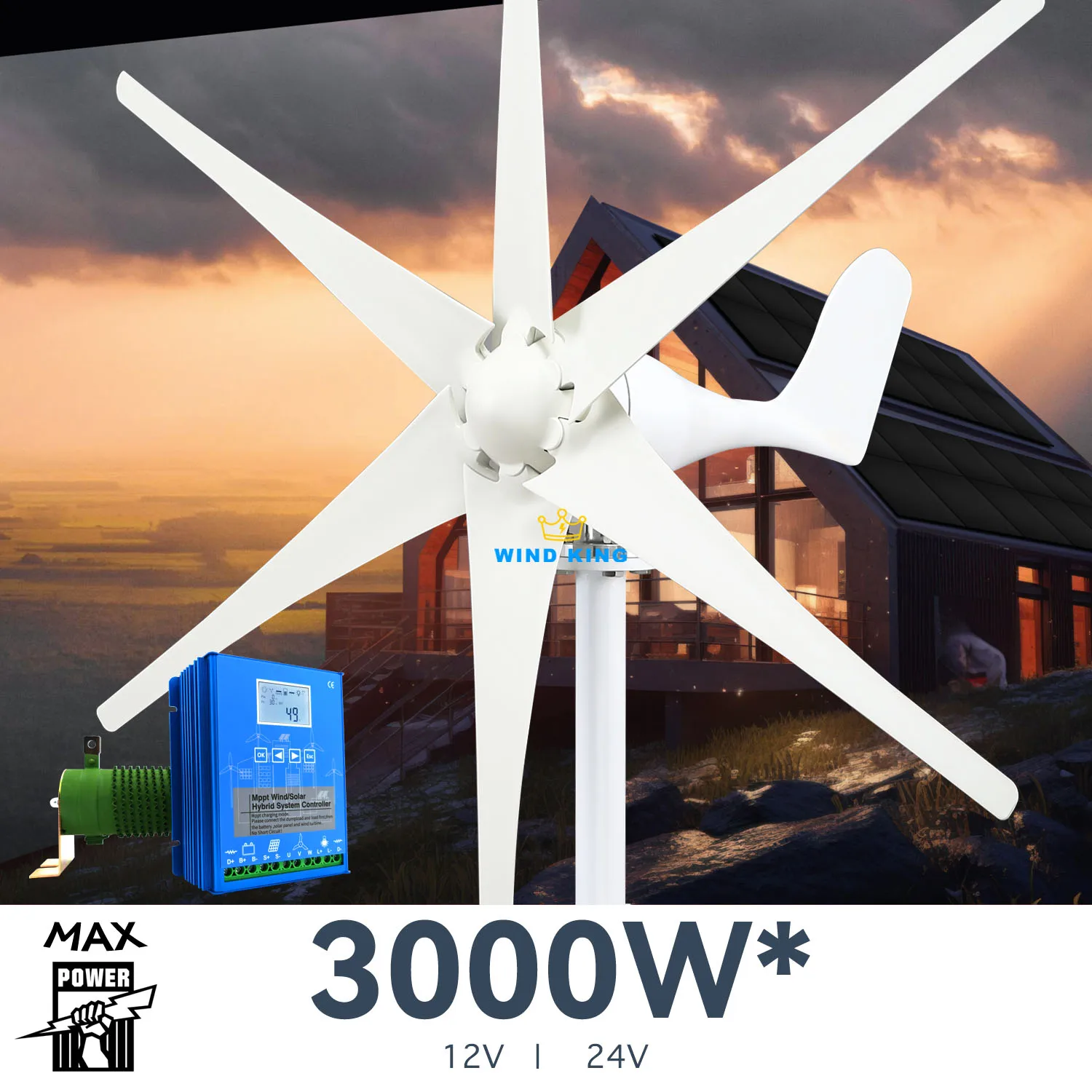 

3000W Horizontal Wind Turbine Generator 12V 24V 48V Powerful Dynamo Free Energy With MPPT Off Grid System Homeuse Windmill