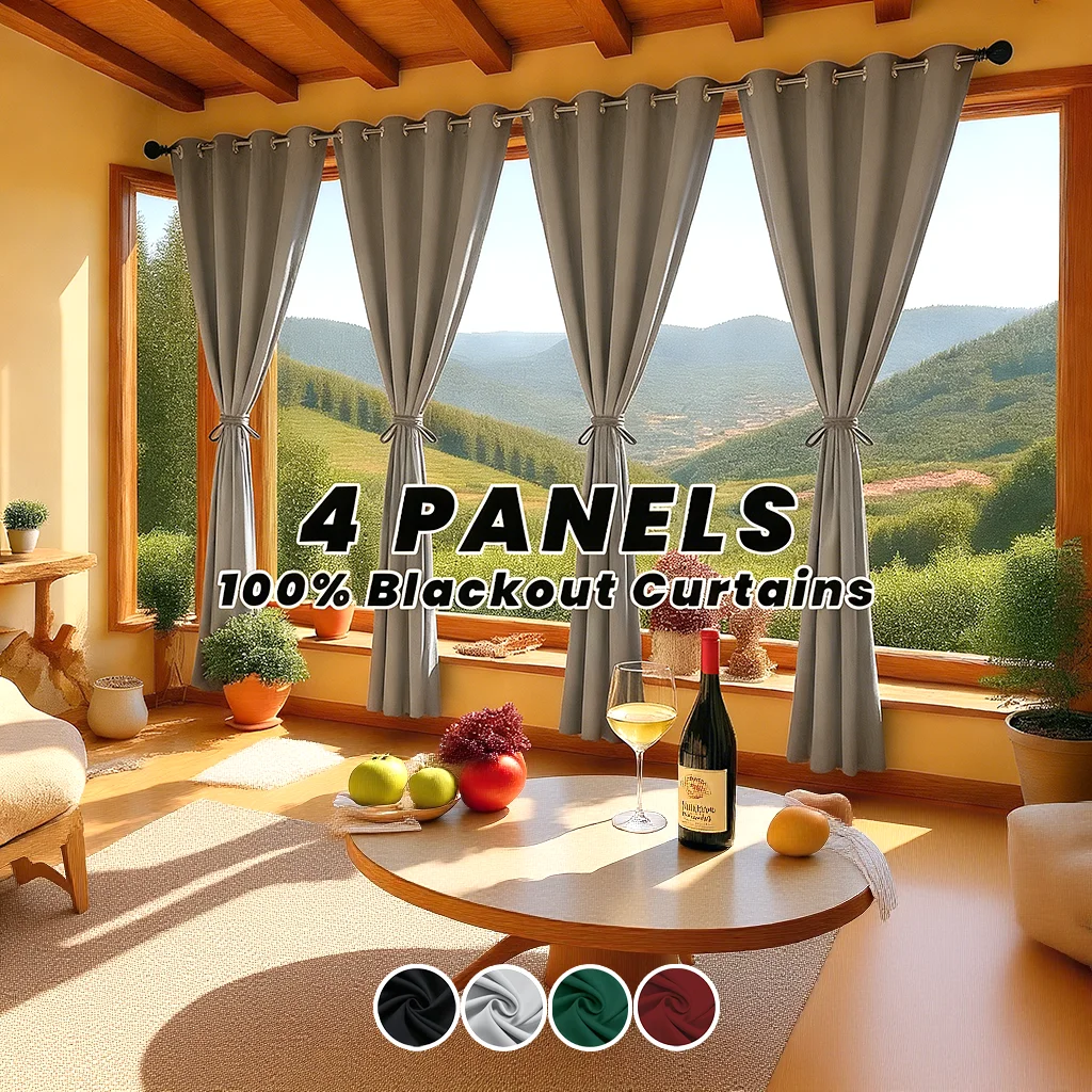 

4 панели, 100% светонепроницаемые шторы блэкаут, термоизоляционные, затемняющие, для спальни, гостиной, балкона, рождественский декор