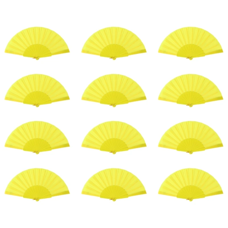 12Pcs Room Decors Folding Hand Fan Set, Decorative Fabric and Plastic Fan for Photo Backdrops, Costume Looks, Display J0MC