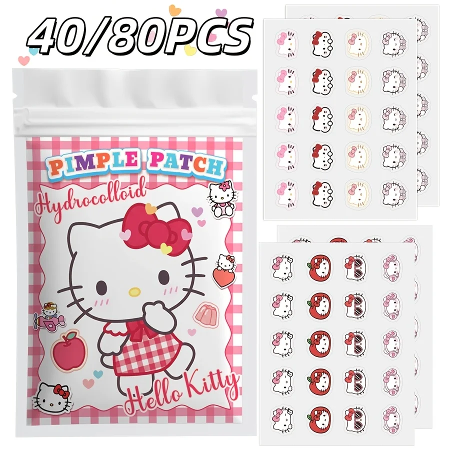 40/80PCS Sanrio Hello Kitty Acne Patch, Hydrocolloid Acne Patch, Makeup Blemish Pimple Patch, Waterproof and Sweatproof
