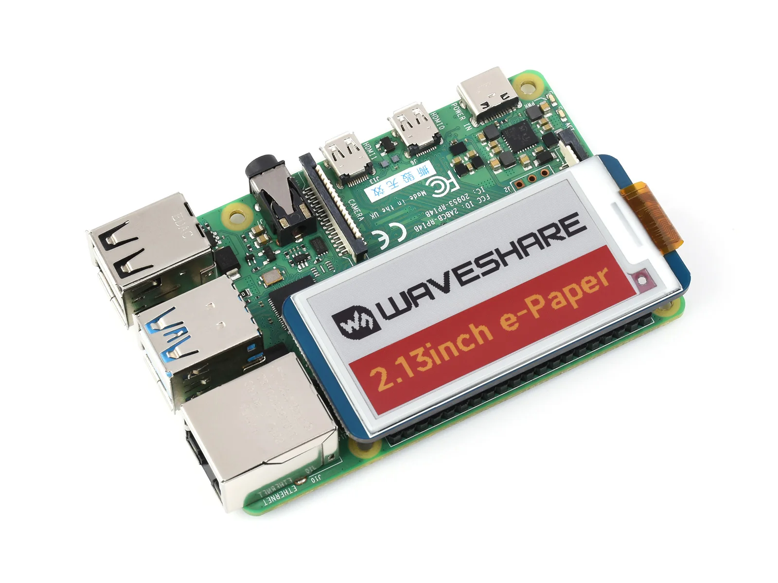 Waveshare Raspberry Pi 2.13inch E-Paper HAT (G), 250x122 for Raspberry Pi/Jetson Nano/Arduino/STM32