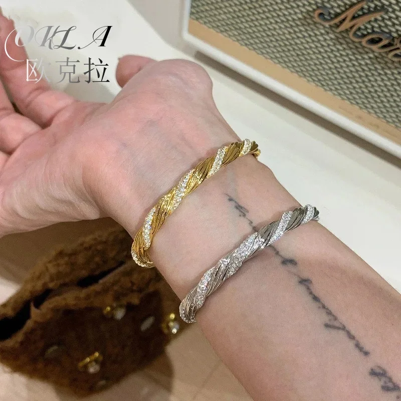 

OKLA Sparkling Zircon Twist Geometric Bracelet For Women Girl Personality Exquisite Fashion Elegant Wedding Bride Jewelry Gif