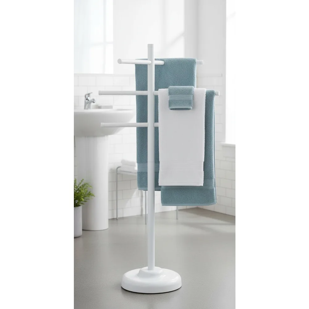 

Регулируемая отдельно стоящая вешалка для полотенец с водоутяжением основания - 3 руки для бассейна, патио, подставка для сушки в ванной комнате, органайзер