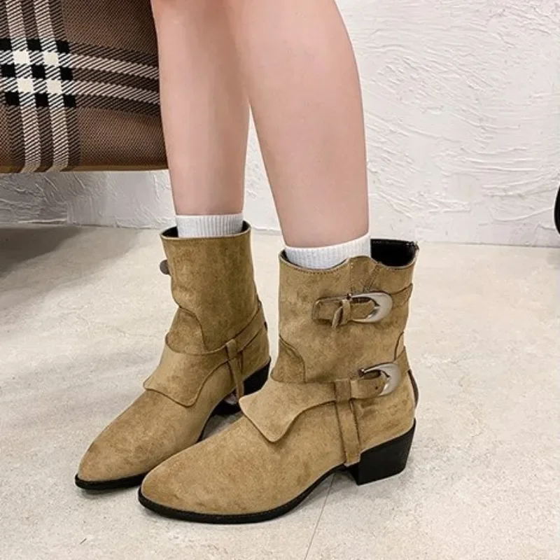 Women Ankle Boots Designer New High Heels Shoes Winter Chelsea Short Boots Woman 2026 Trend Chunky Shoes Buckle