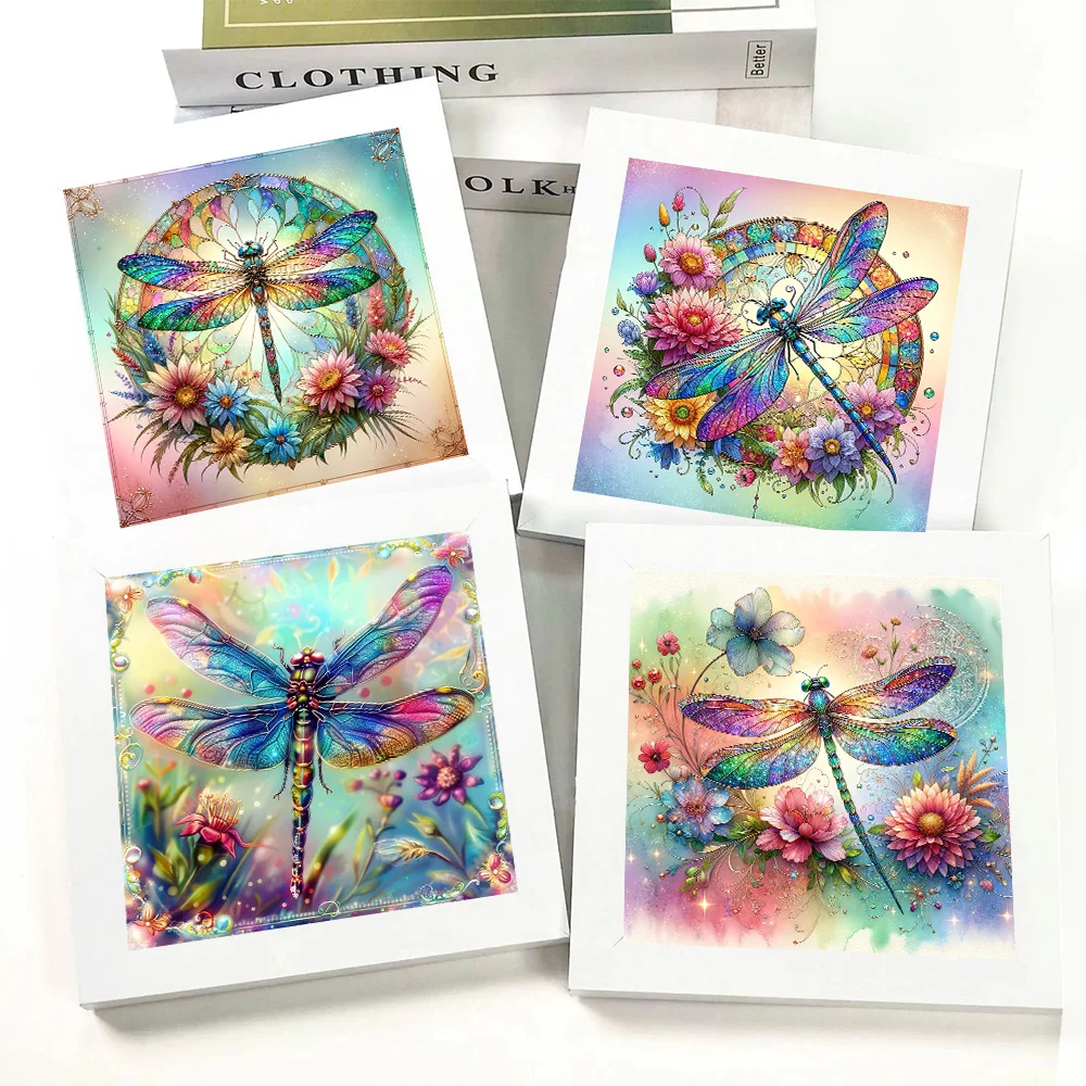 5D Diamond Painting Dragonfly Stained In Glass Mosaic Kits Colorful Wings And Flowers Full Drills DIY Embroidery Cross Stitch