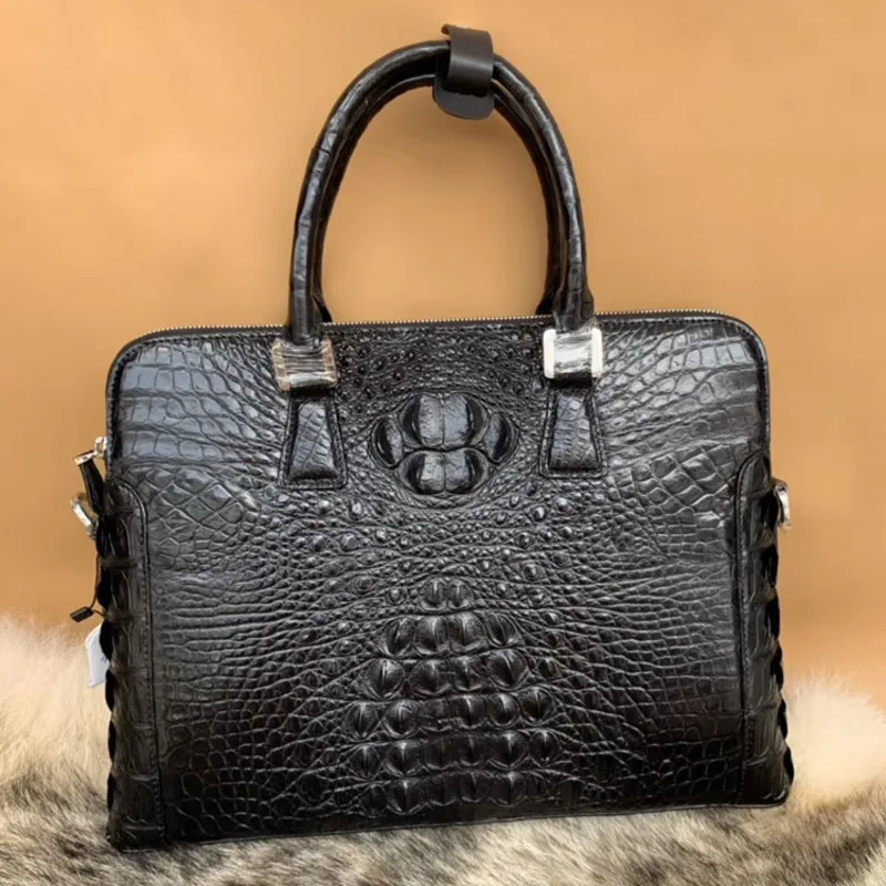 Thai Crocodile Skin Men's Briefcase Casual Real Bone Office Handbag Business Shoulder Diagonal Cross Bag Handbag Men's Briefcase