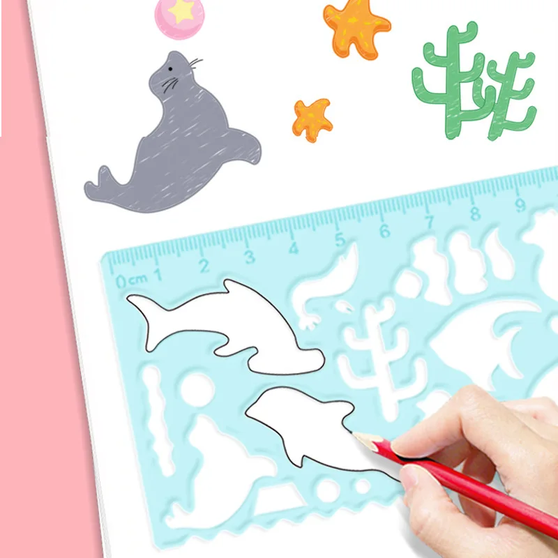 4Pcs Animal Geometry Art Multifunctional Ruler Kid Drafting Tools Drawing Painting Supplies Educational Toy School