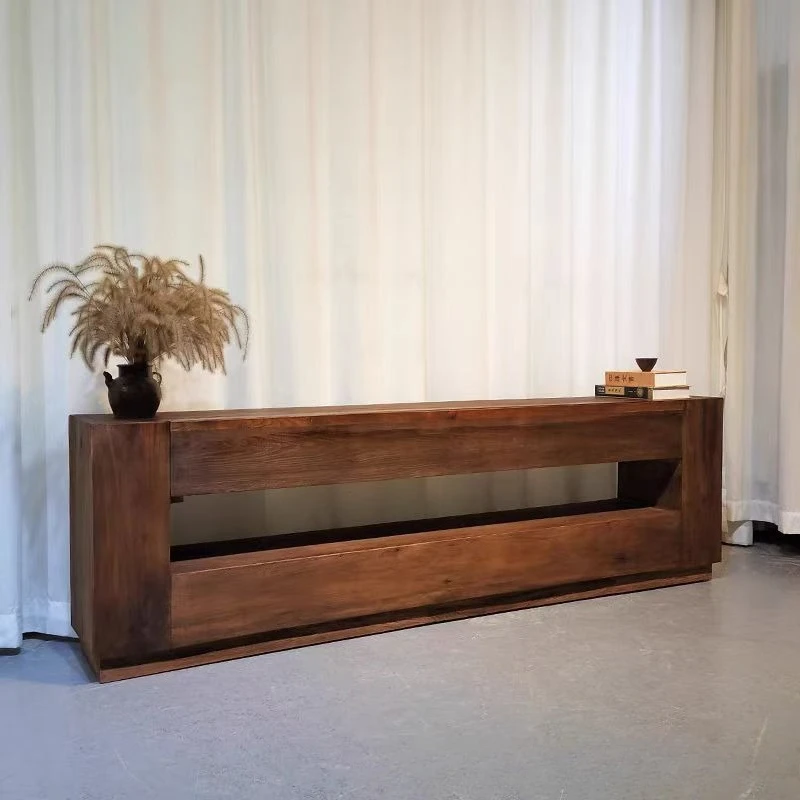 

Wabi Silent Wind Living Room Retro TV Cabinet Homestay Entrance Storage Cabinet Solid Wood Simple Cabinet Old Elm Floo