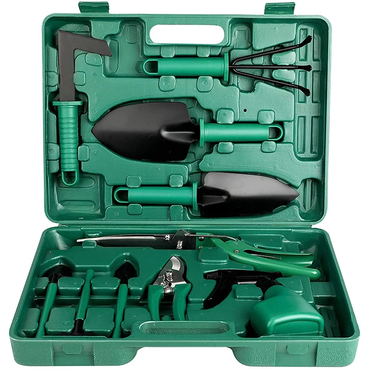 

Customized Portable Garden Hand Tools Set Gardening Tools For Home Useful Green Garden Tool Set With Carrying Case