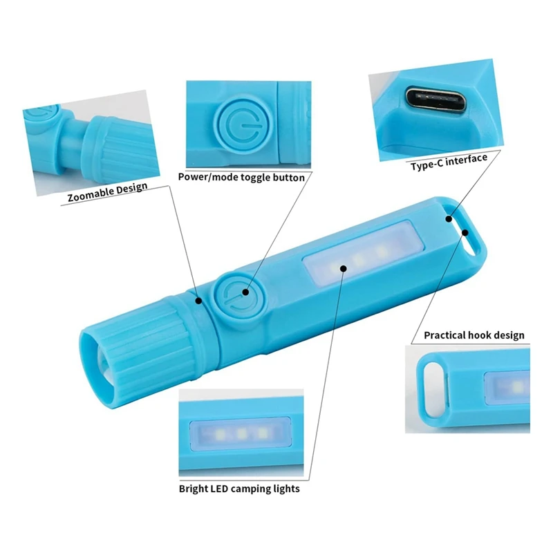 Mini Small USB C Rechargeable LED Flashlights Camping Lantern Combo Flashlight 6PCS