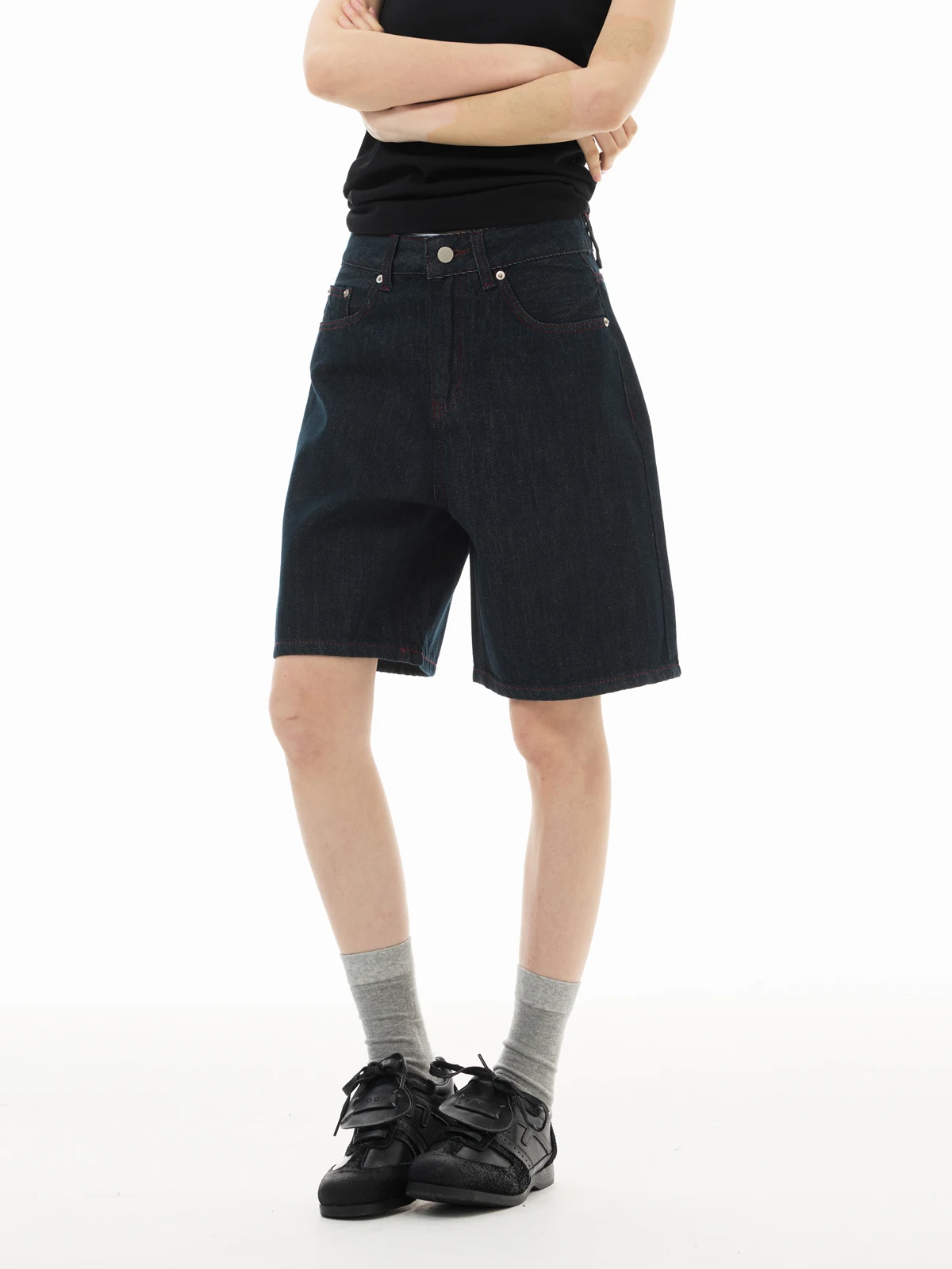 Yeboon American Retro Five-Point Loose Jeans Black Original Denim Shorts for Men And Women Summer Washed Cotton Blend Shorts
