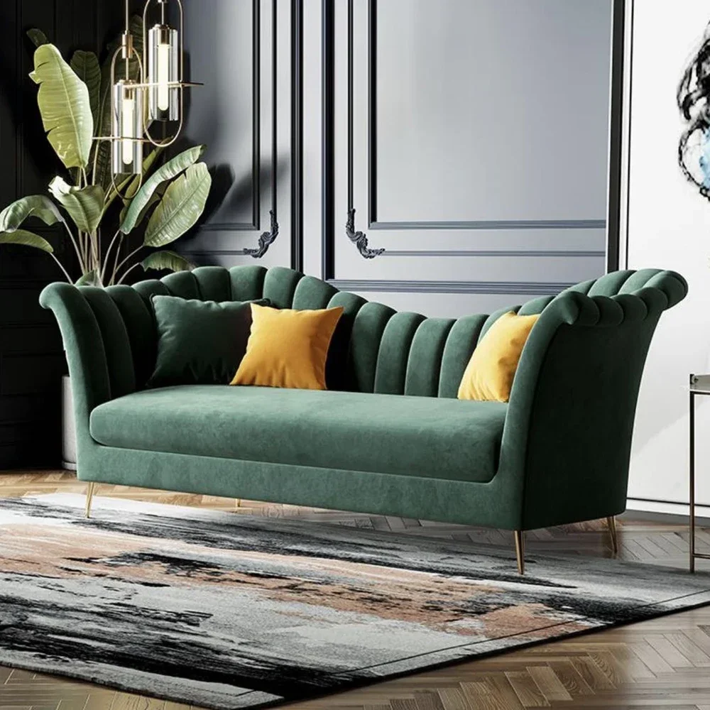 Modern luxury green velvet fabric sofas chair love seat 3 seate designs sofa set home living room furniture