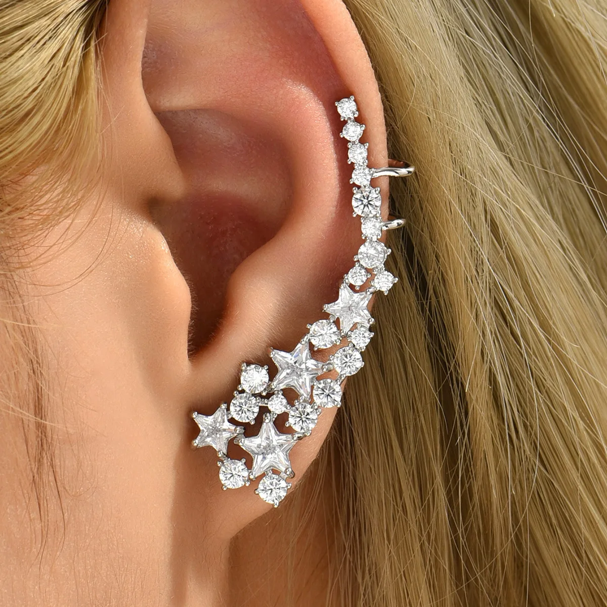 JFJF New Fanhua Asymmetric Cross border Earrings Light and Luxury Premium Ear Studs Earbone Clip Integrated Ear Row