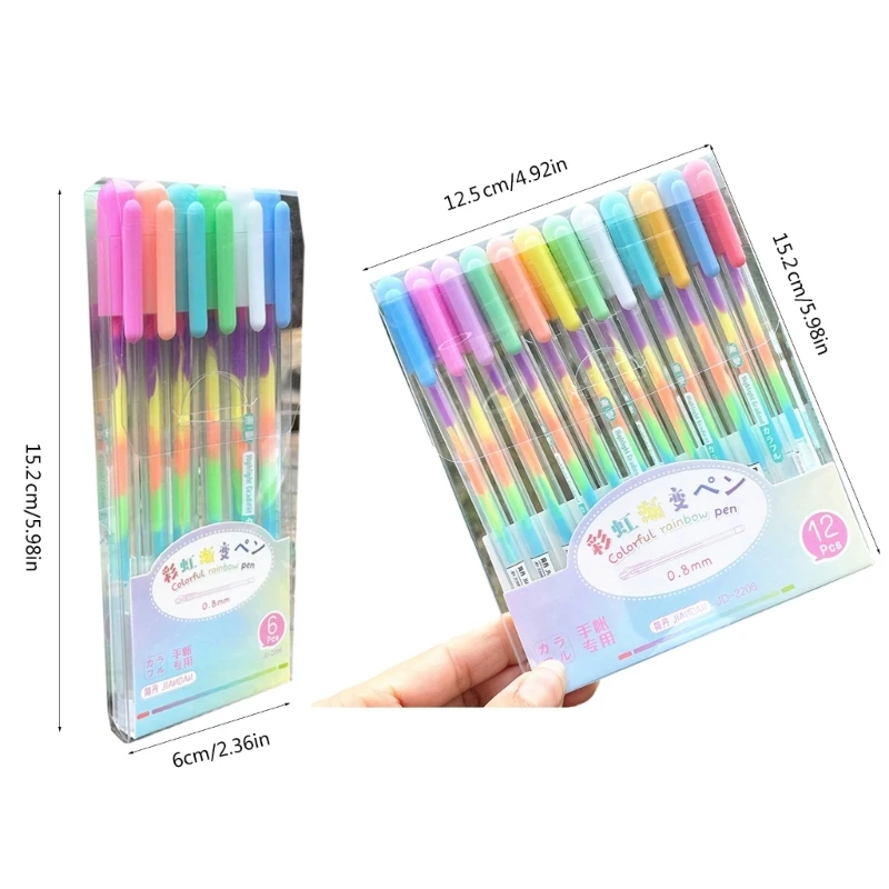 6/12x Regenbogen-Gelstift, bunter Regenbogen-Stift, Regenbogen-Kugelschreiber, Neon-Gelstift zum Schreiben, Zeichnen, Skizzieren