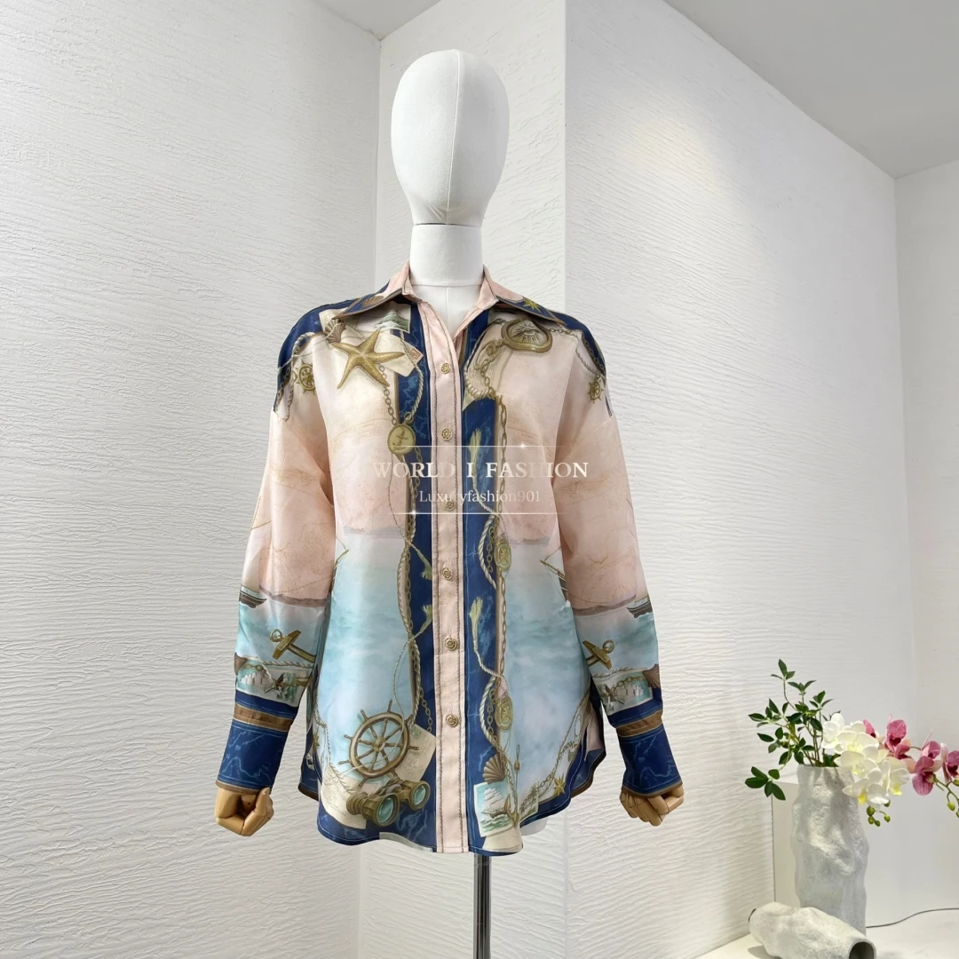 

Pink Blue Floral Print Long Sleeve Blouse Tops and Pant Set 2025 New Design