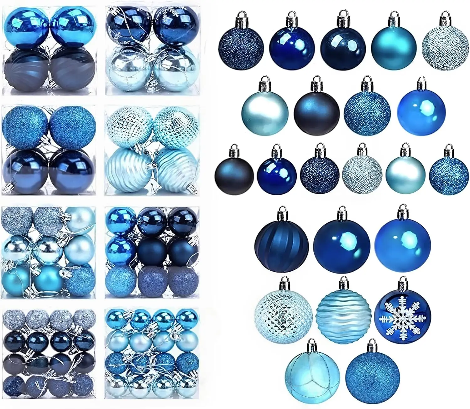 

100 шт. небьющиеся синие рождественские украшения - блестящие шары для декора елок и венков