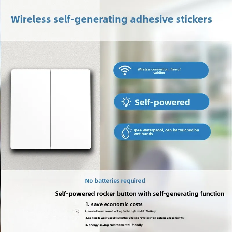 86 Type Wireless Remote Control Switch Panel Self-generated Wiring-free Intelligent Dual-control Light Rebound Board Switch