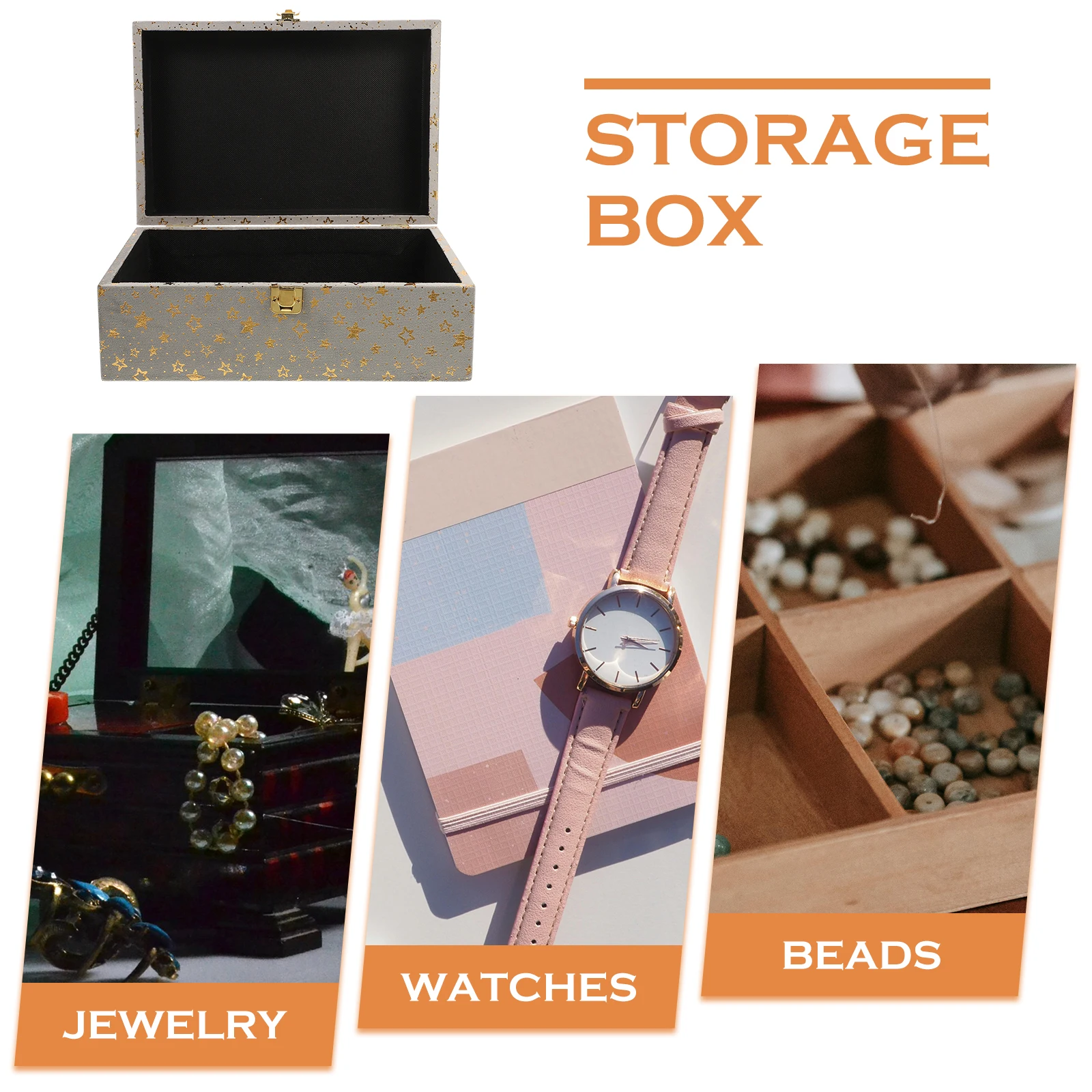 

Wooden Jewelry Storage Box Organizer Case Multi-Functional Trinket Container Desktop Flip Lid Natural Wood Rings Bracelets