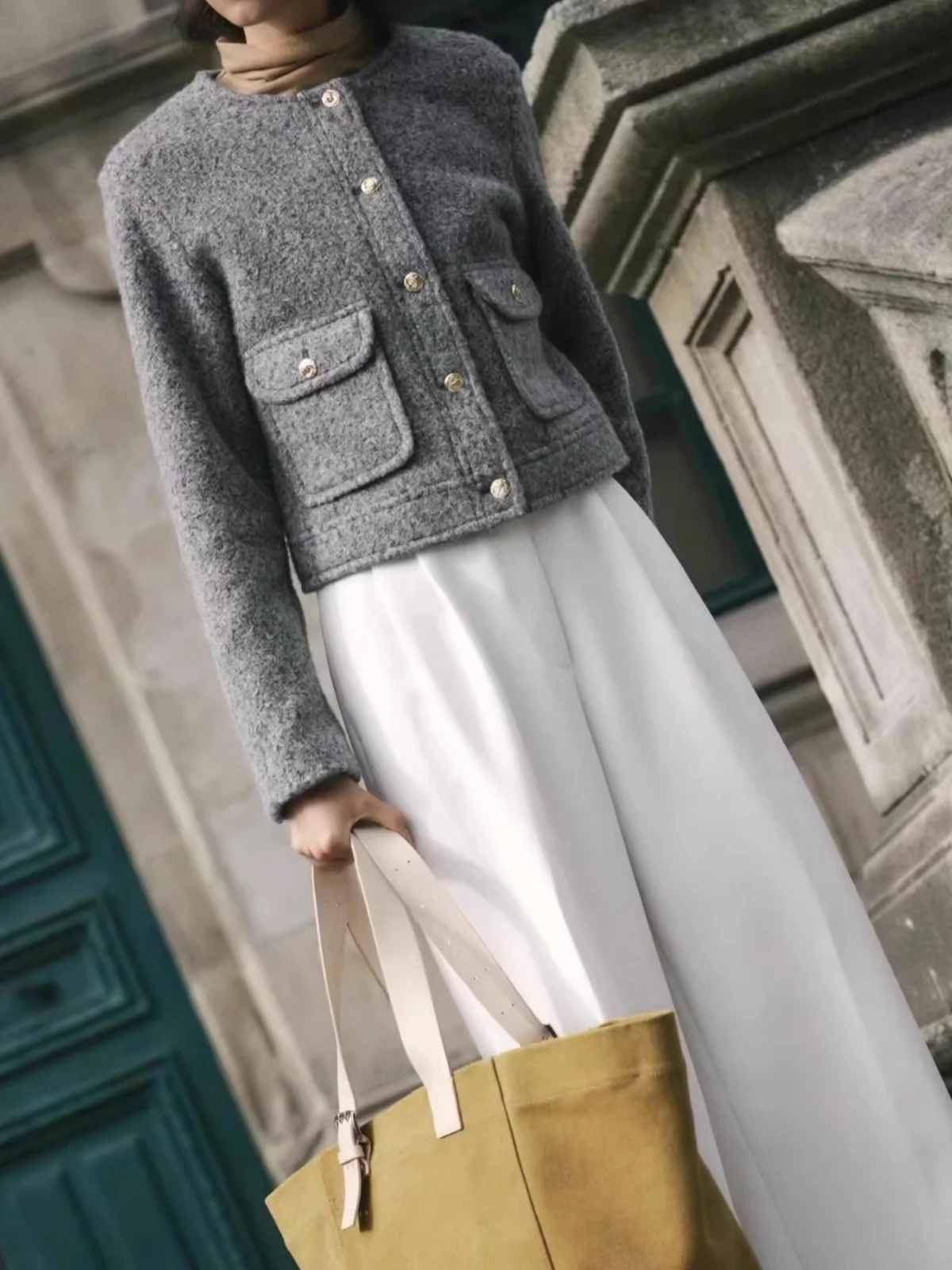 Fall Winter ort Sle Woolen Jaet Women's Coat New Arrival Small Fraance Faion Straight Cut Flip Collar Regular Thi...