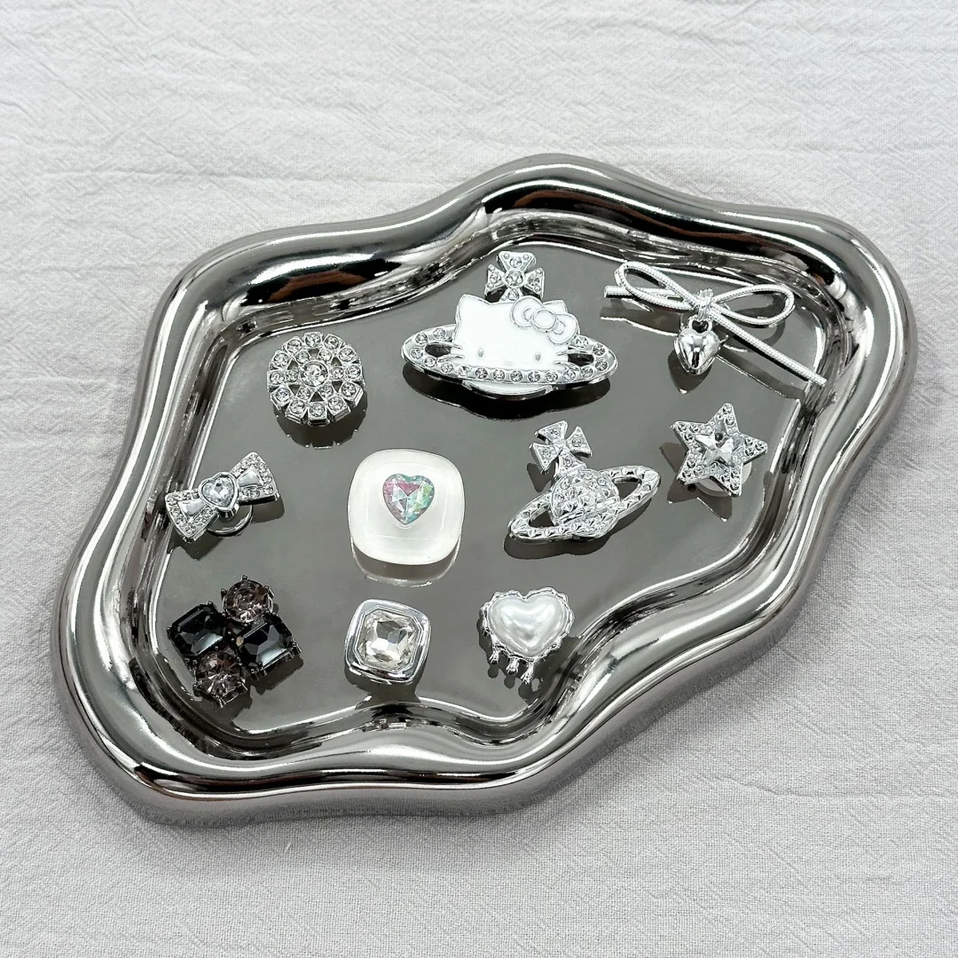 Irregular Cloud Ceramic Jewelry Tray; Silver Mirror Earring and Ring Storage Tray; Ins Style desktop Decoration; Cosmetic