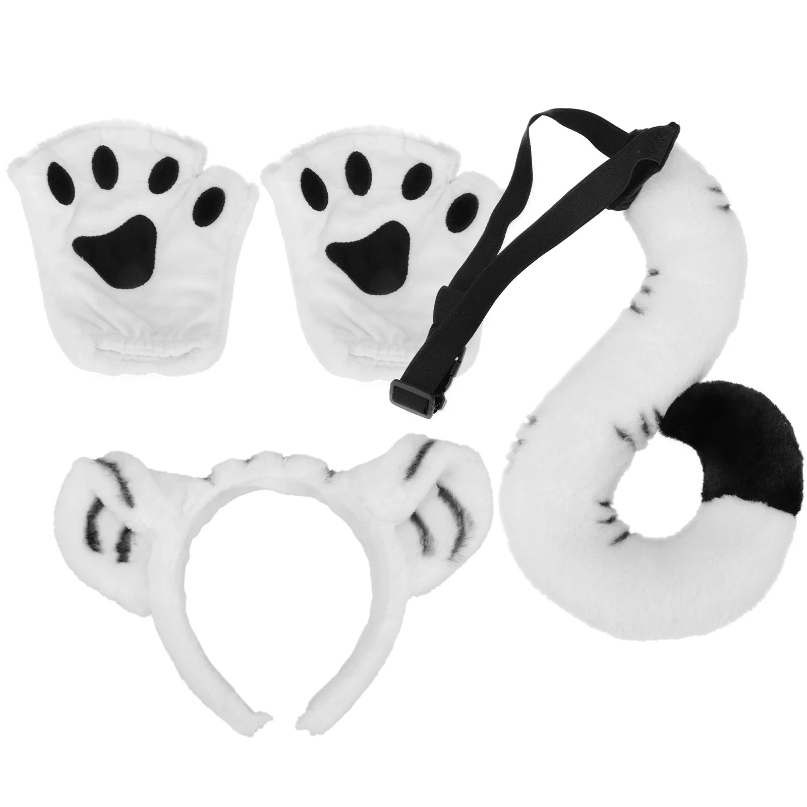 Kids Wanten Tijger Hoofdband Set Cosplay Hoofdtooi Vingerloze Dierenkostuum Rekwisieten Kaki Party Staart Kind