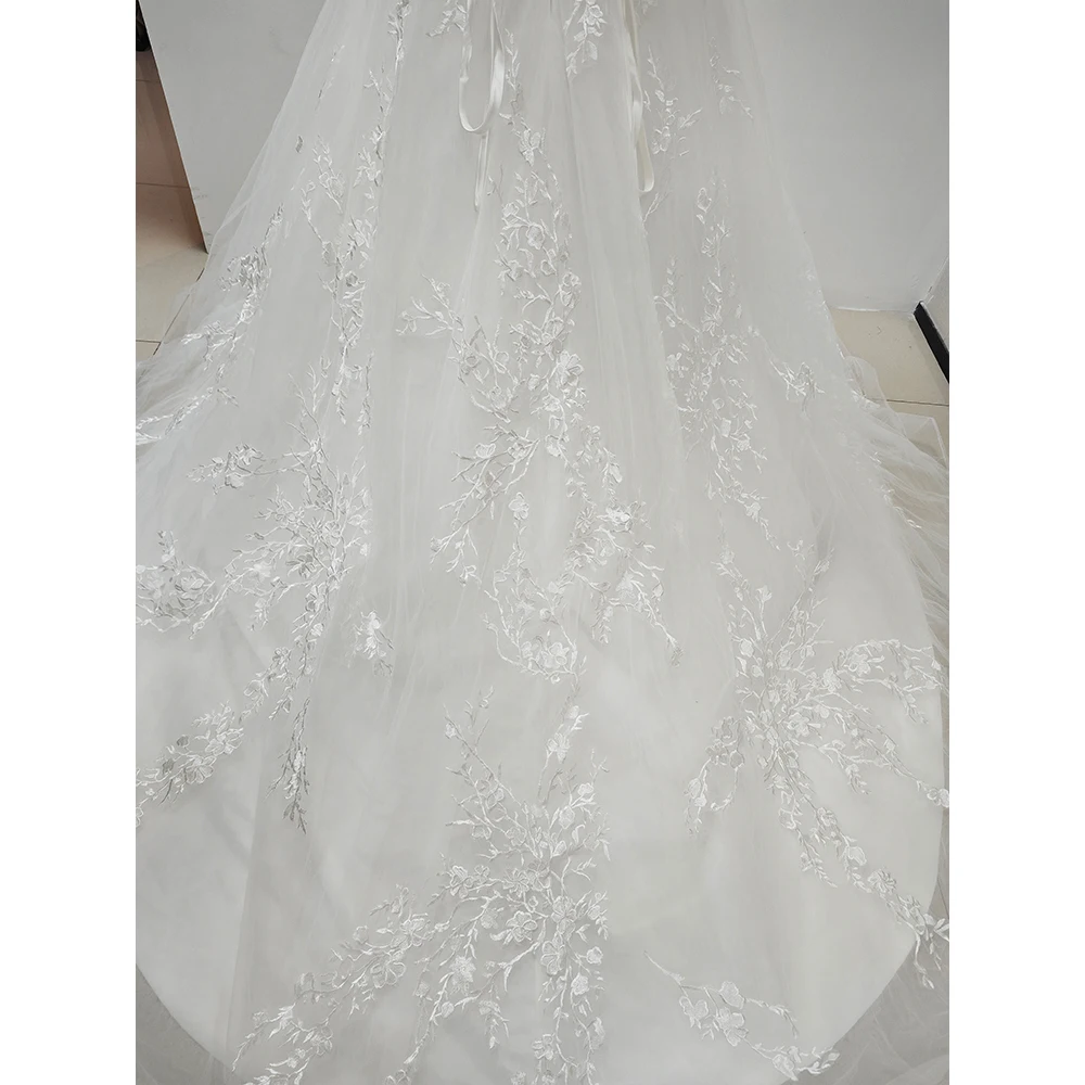 KSDN Vestido de novia de lujo con hombros descubiertos, apliques drapeados, cola real, cuello en V, sin mangas, elegante, para mujer, فستان =>ات mire40. 2025