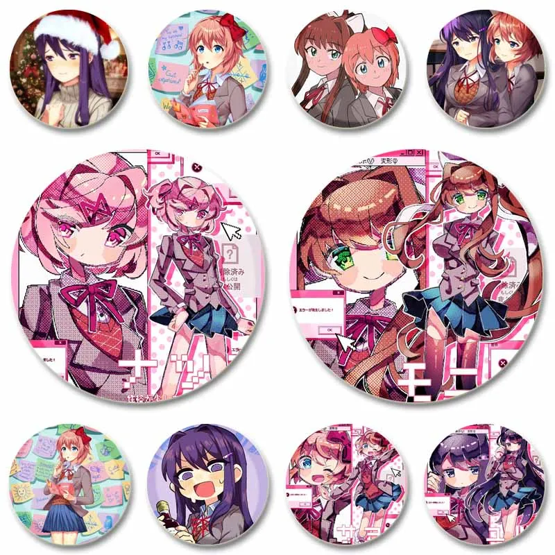 Anime Doki Doki Literature Club! Soft Button Pin Cartoon Character Natsuki Sayori Monika Badge Bag Hat Brooch Accessories Gifts