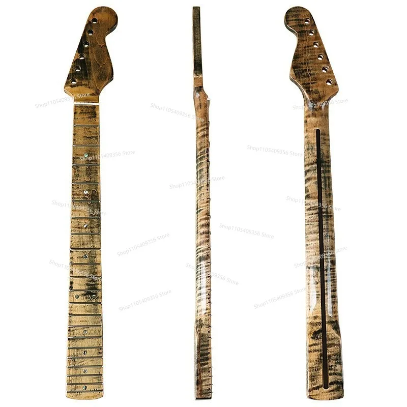 For 6 Strings 22 Frets Tiger Pattern Electric Guitar Neck Plus Maple Bright Cow Bone Pillow Guitar Handle