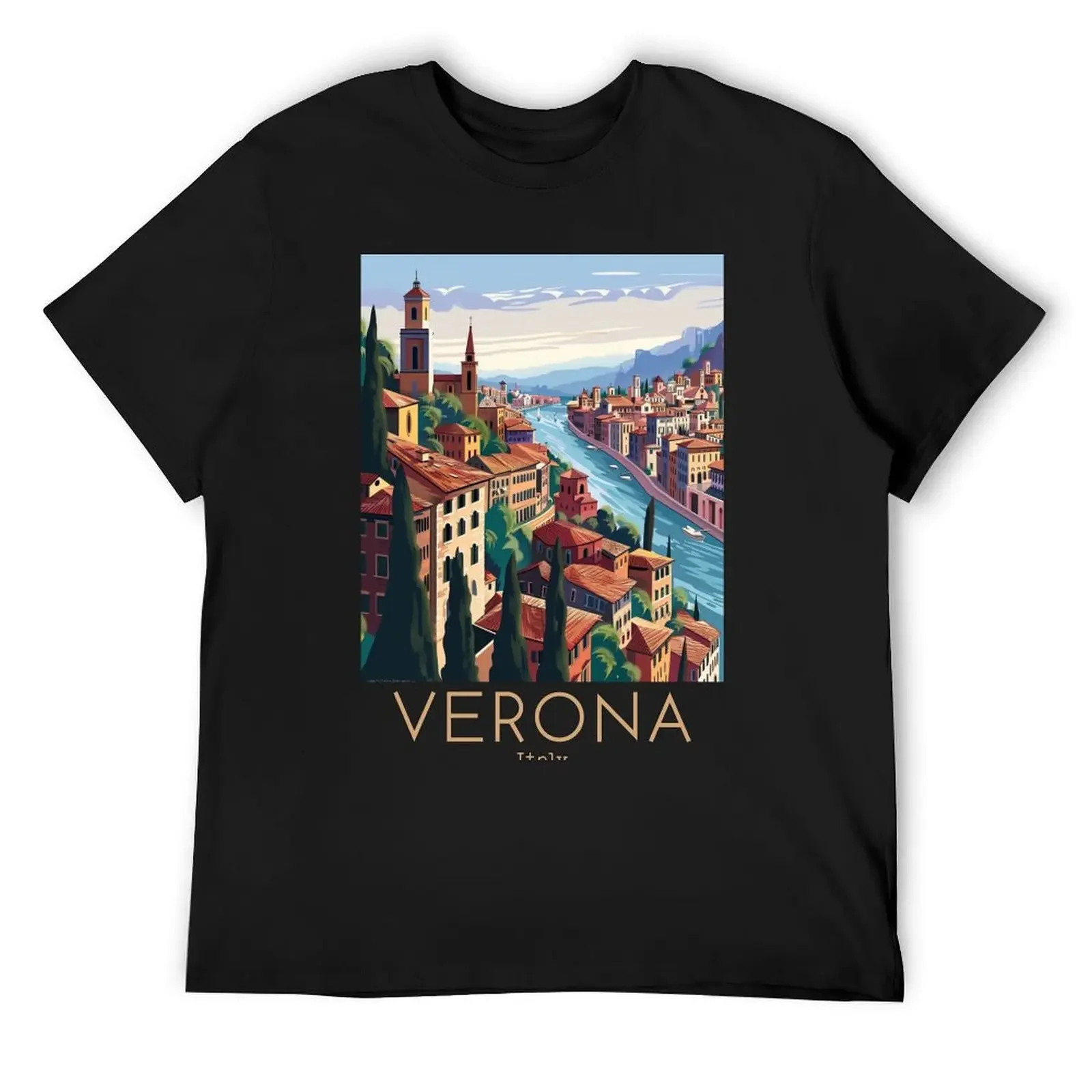 

A Vintage Travel Illustration of Verona - Italy T-Shirt Short sleeve tee summer shirt workout shirts for men