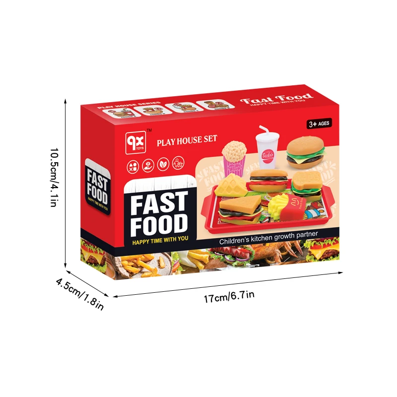 Miniature Kitchen Pretend Play Toy Set para Crianças, Food Simulation, Snack, Hambúrguer, Pão, Educacional, Comida, Hambúrguer, 9Pcs