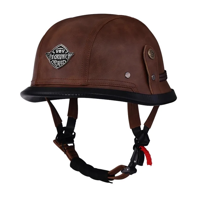 

Classical German Style Leather Women and Men Half Face Motorcycle Helmets With Copper Googles Capacete De Moto Masculino DOT K9