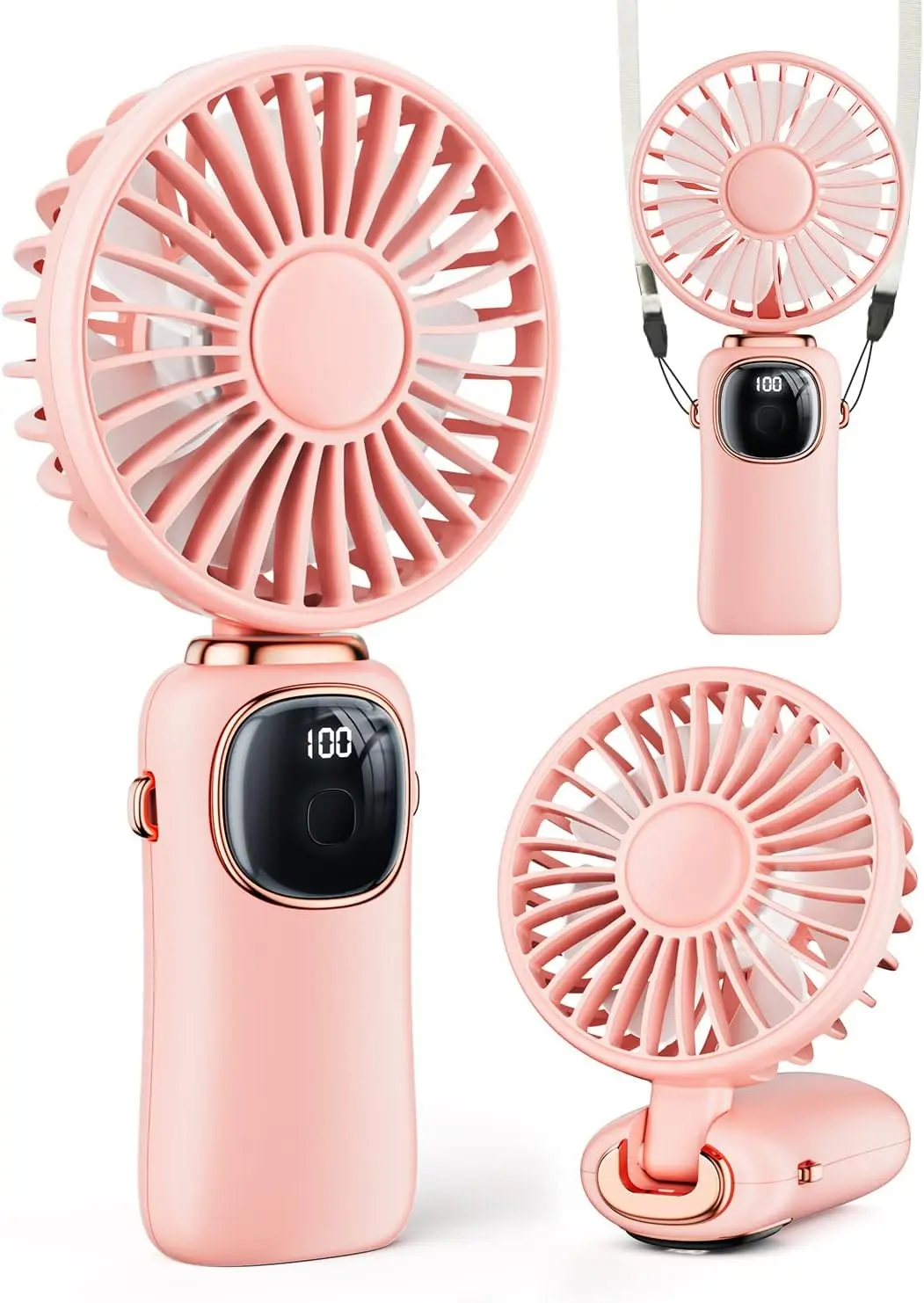 

Portable Handheld Fan, 4000mAh Battery with LED Display, 3-in-1 Neck/Desk Fan, 90° Foldable, 5 Speeds, Ultra-Quiet for Women