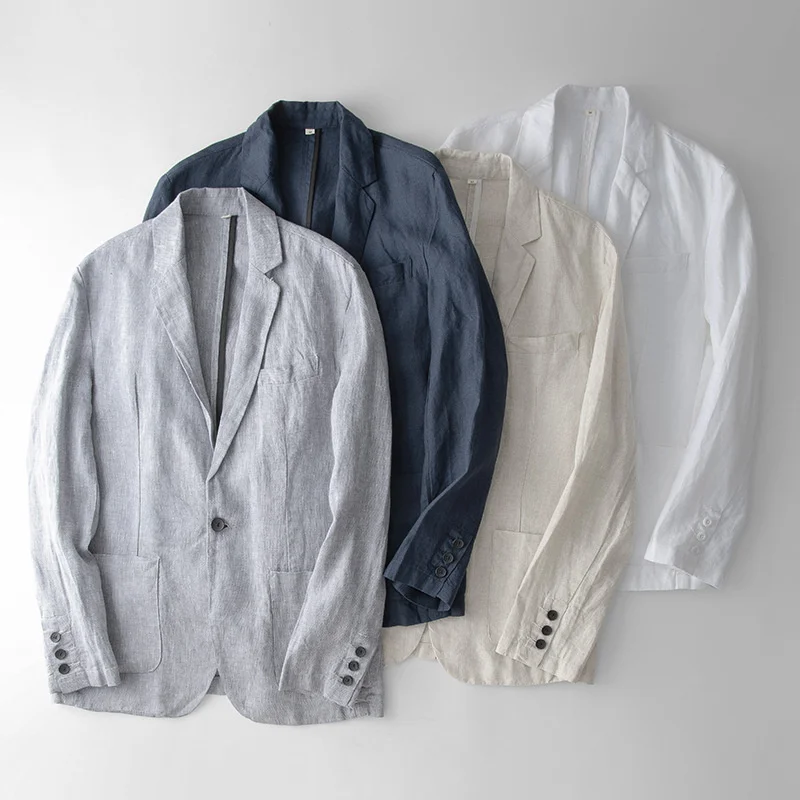 

Casual Blazer Men 100% Linen Sold Color Single Breasted Suit Comfortable Korean Fashion Ropa Hombre Suits Jackets for Men
