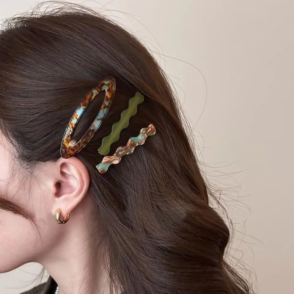 

Sweet Alloy Acetate Hairpin Set Duckbill Clip Barrettes Cute Hair Clip Geometry Headwear Bangs Clip Girls