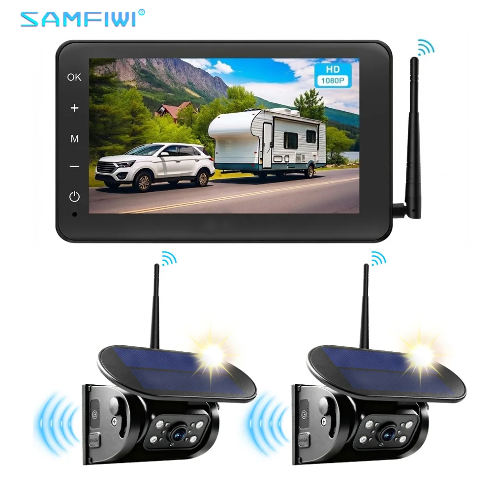 7 Inch Magnetic Solar Wireless Backup Camera Wifi Monitor 1 Min Easy Install for Car Truck RV Waterproof Rear Side Cameras