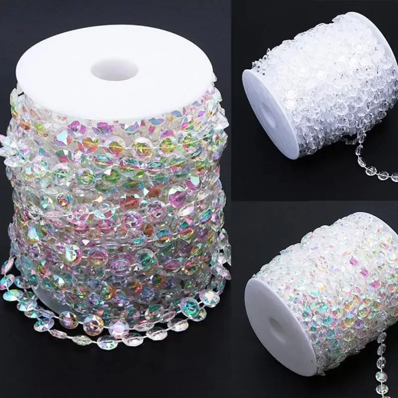 10m/30m Iridescent Octagonal Acrylic Beads Strand Line Chain Wedding Party Diamond Crystal Garland Decors Rhinestone Curtain