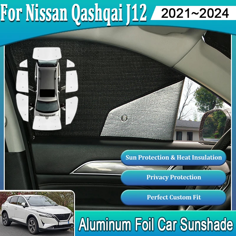 Aluminum Foil Sun Shades For Nissan Qashqai J12 Accessories 2021 2022 2023 2024 Anti-UV Privacy Block Auto Heat Insulation Shade