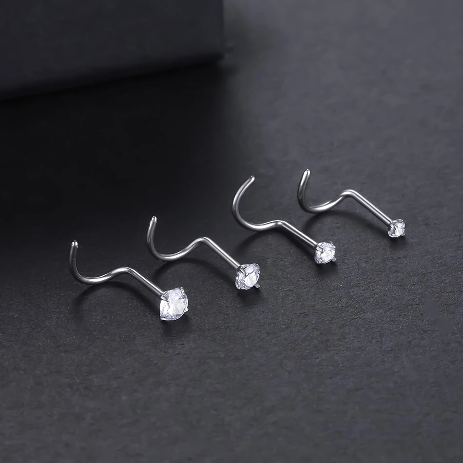 1Pc Implant Titanium Nose Stud Ring Set Round CZ Crystal Nose Piercings 1.5/2/2.5/3MM Screw Nostril Piercing Earring Jewelry 20G