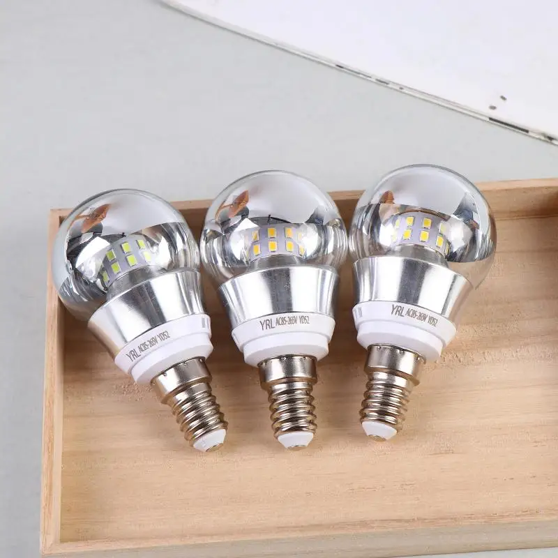 Home Half Silver LED Mirror Bulb 5W E27 E14 Base Filament Energy Efficient 360 Degree for Dining Room Pendant Light