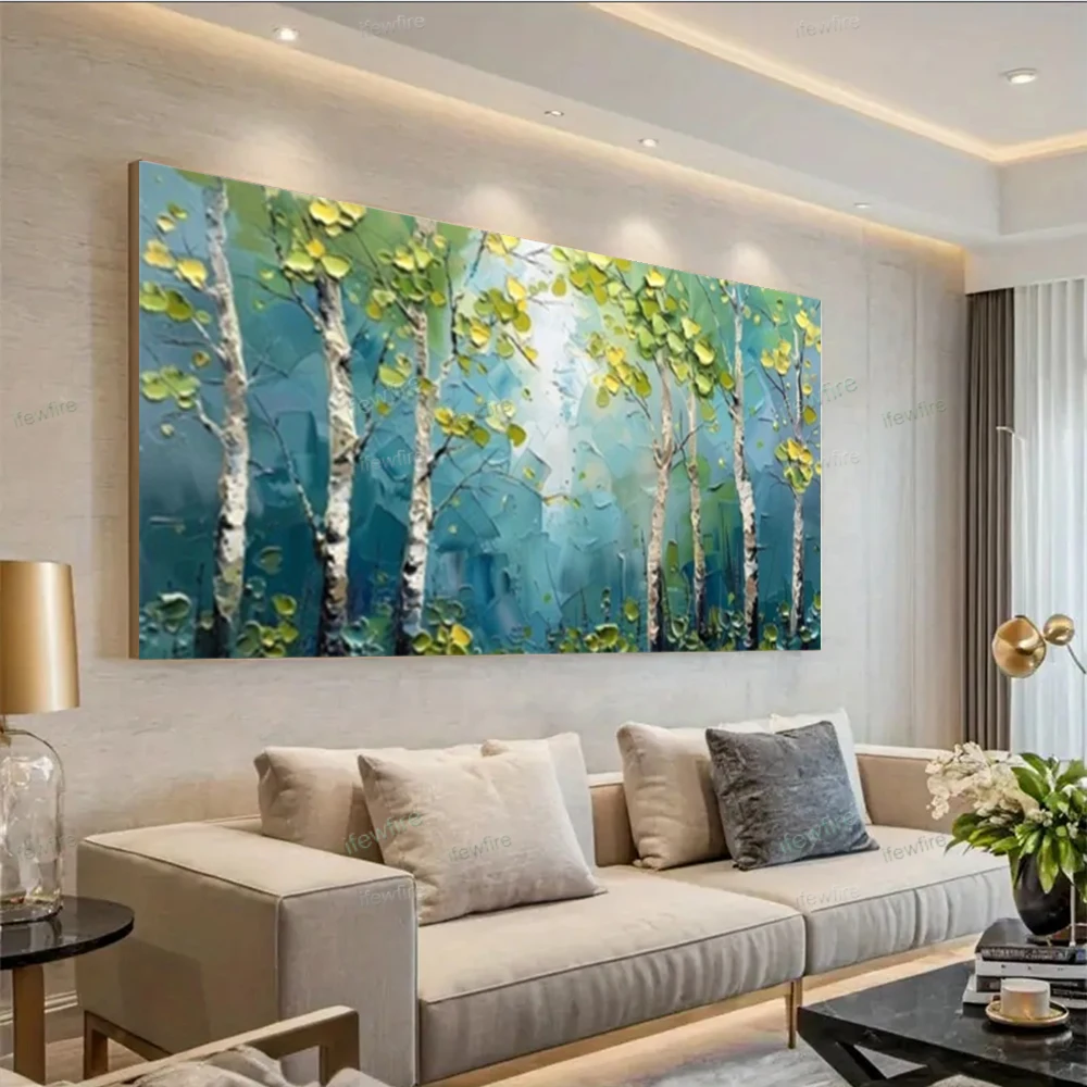 1pc Frameless Canvas Painting Latest Design  Green Grey White Texture Wall Art Picture Decor Home Abstract Forest On Canvas Post