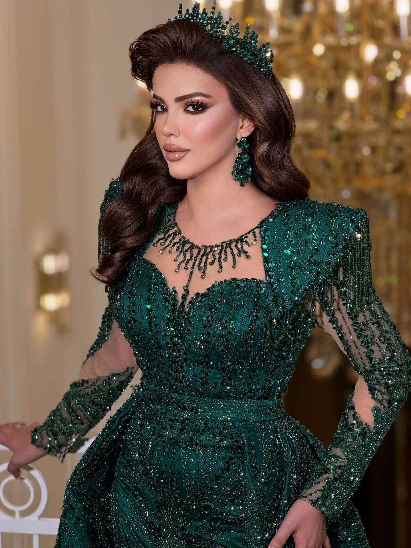 Gala Attire Gorgeous Dark Green Sequins Mermaid Prom Dresses Women Formal Evening Gowns Aso Ebi Wedding Party Dress Customized