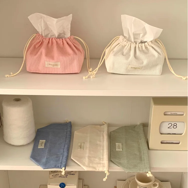 Nordic Style Hanging Corduroy Paper Napkin Boxes Solid Color Issue Bag Thread Napkin Holder Tissue Bag Storage Napkins