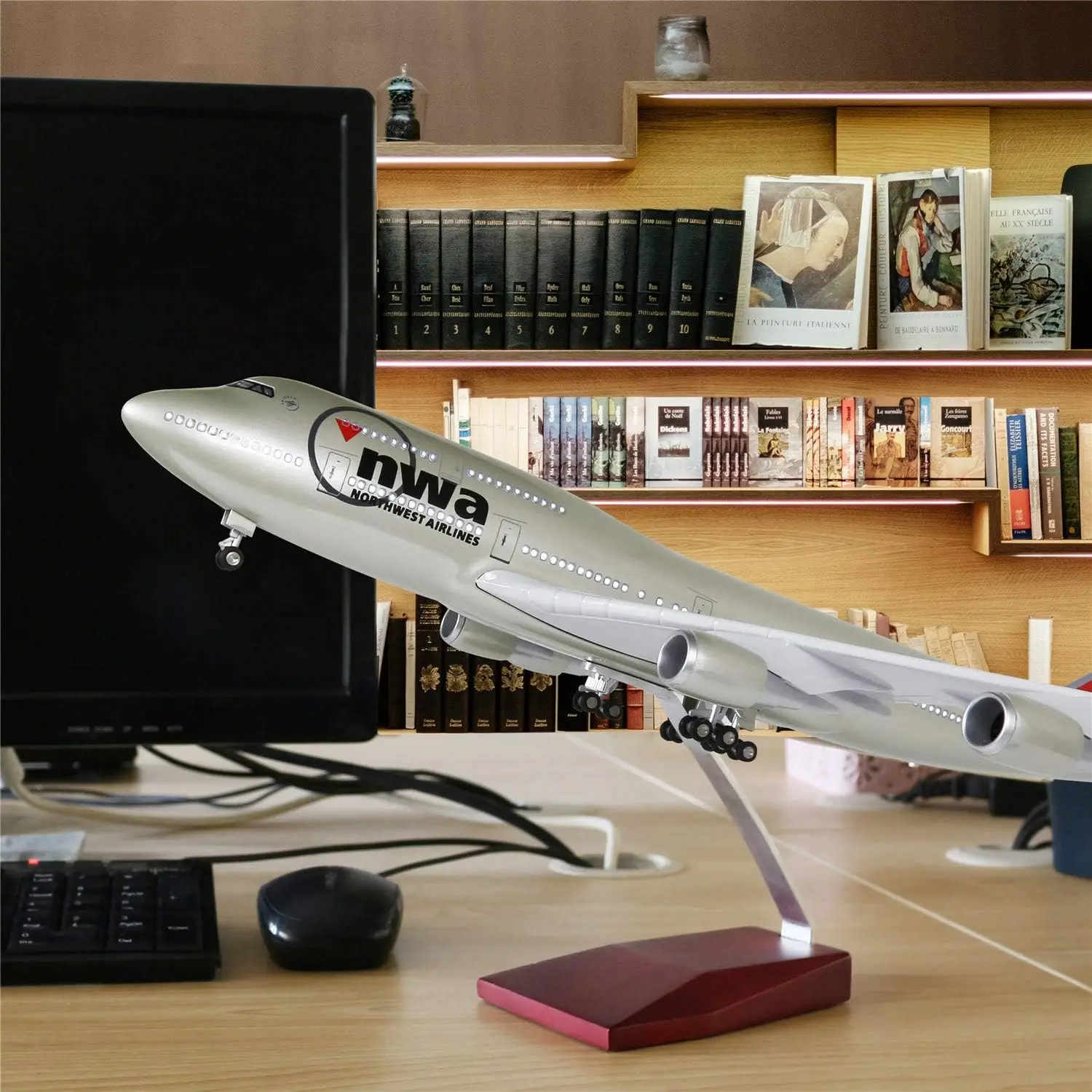 

B747 Die-cast Aircraft Model 747 Northwest Airlines airplane kids toys Model with LED Lights (touch or voice activated) Gift By