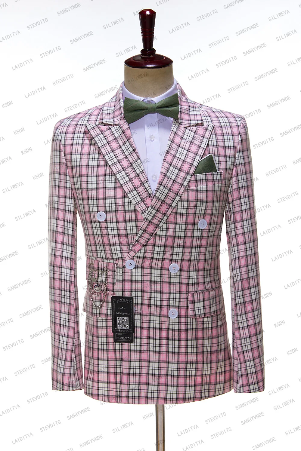 2024 New Style Boutique Pink Formal Business Mens Suit Groom Wedding Dress Double Breasted 2 Pieces( Jacket+Pants) Luxury Blazer