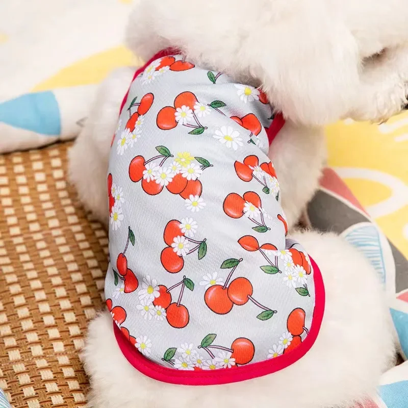 New Dog Cooling Vest Breathable Mesh Cloth Pet Clothes for Small Dogs Cute Fruit Print Summer Puppy Cat Cheap T-shirt