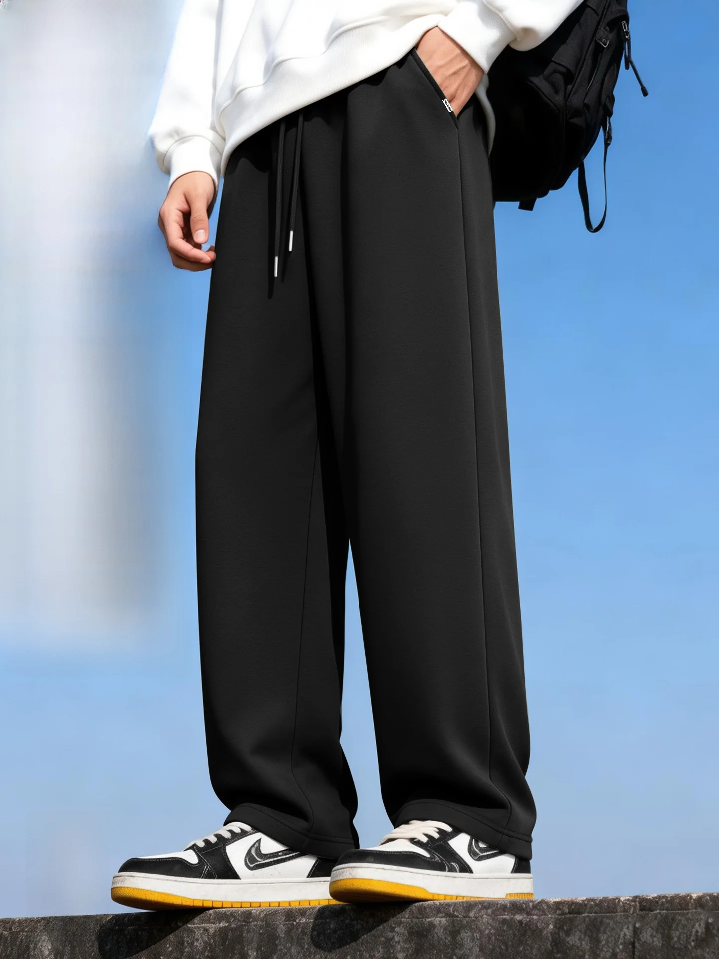 

Men's Casual Bla Fce Lined Drapey Knife Pleat Pants Spring Heavyweight Comfortable Straight Leg Trousers