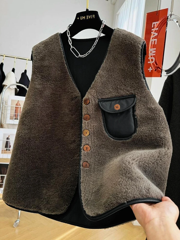 

Женский жилет из овечьей шерсти, осенне-зимняя свободная верхняя одежда, бренд Svel Jaet, синее европейское короткое пальто для женщин