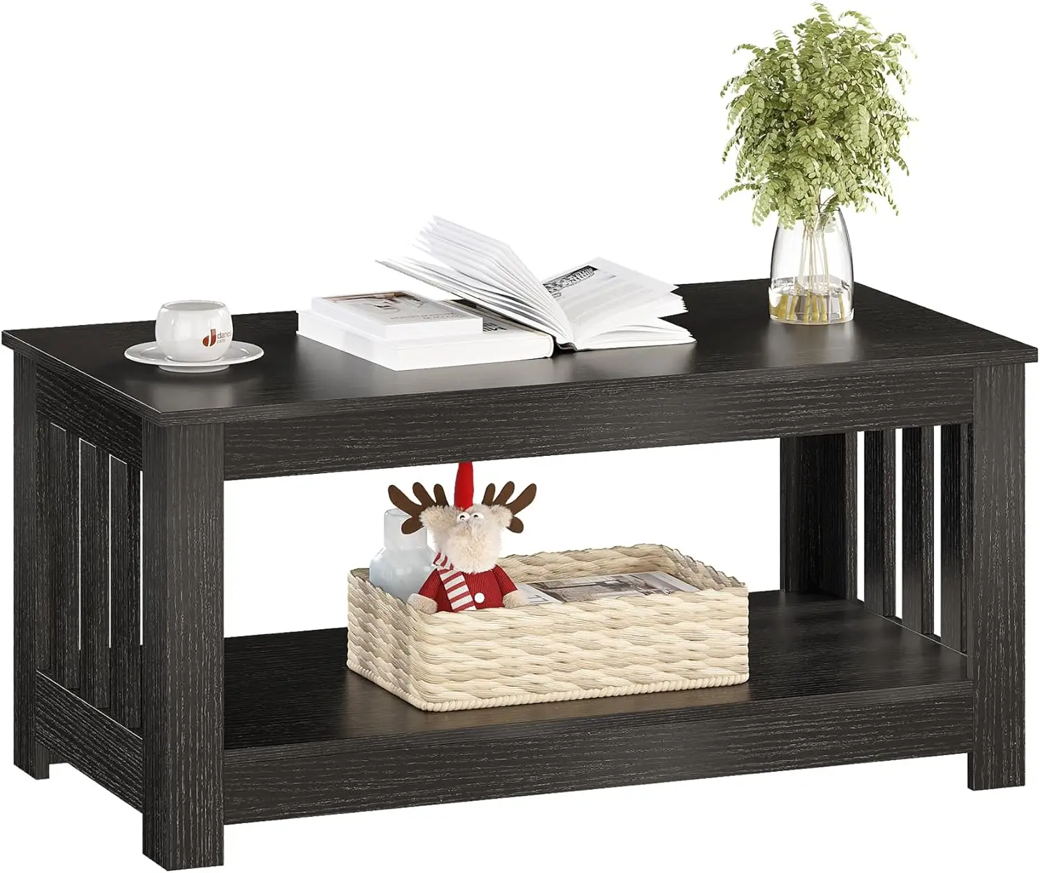 Wooden One Style Fits All Coffee Table - Black Coffee Table, 2-Tier Rectangular Table Living Room,