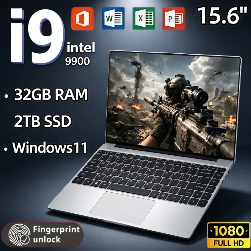 Intel Core I9 9900 15.6 Inch Portable Laptop Windows 11 32GB RAM 2TB SSD Fingerprint Unlock For Home Entertainment And Study