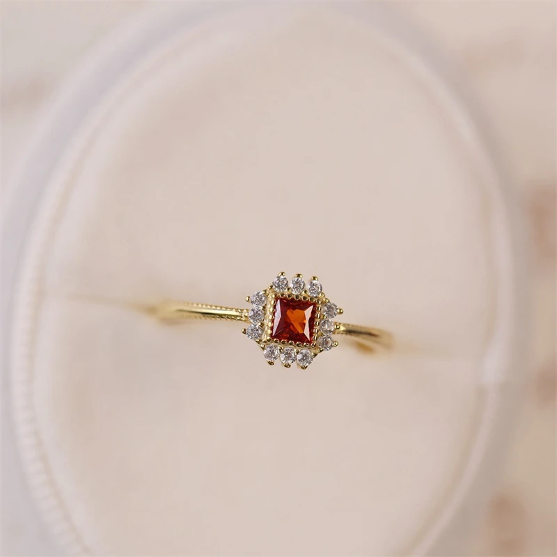 Vintage Red Zircon Geometric Ring for Women Fashion Exquisite Stainless Steel Finger Joint Ring Girls Jewelry Anniversary Gift